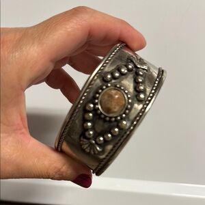 Silver and Brown Beaded Cuff Bracelet